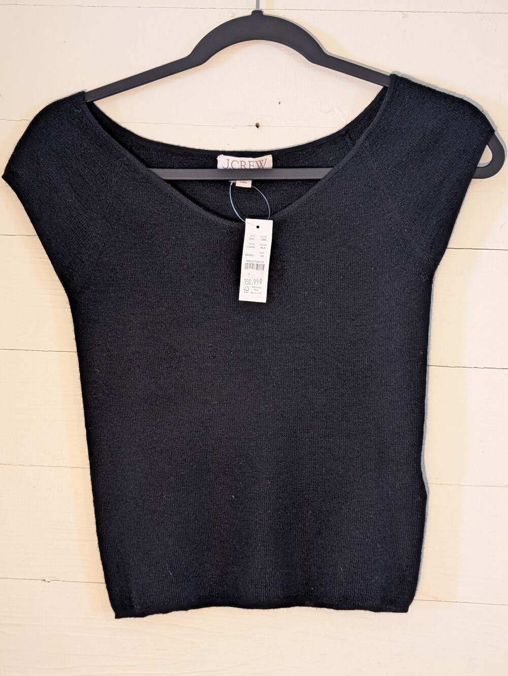 J. Crew Black V-Neck Cap Sleeve Knit Top XS Cashmere Silk Blend